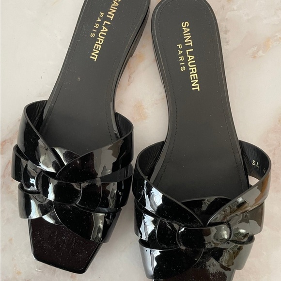 Saint Laurent Black Patent Sandals - Picture 1 of 6